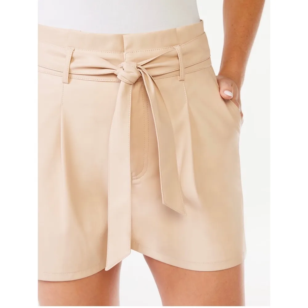 SOFIA VERGARA Faux Leather Shorts High Rise Size 16 Womens Beige New - Image 2