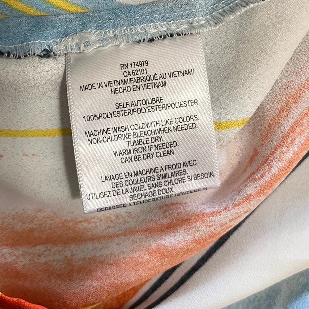 BCBGMAXAZRIA 3/4 Sleeve V-Neck Front Tie Colorful Boho Women’s Blouse Sz S EUC - Image 6