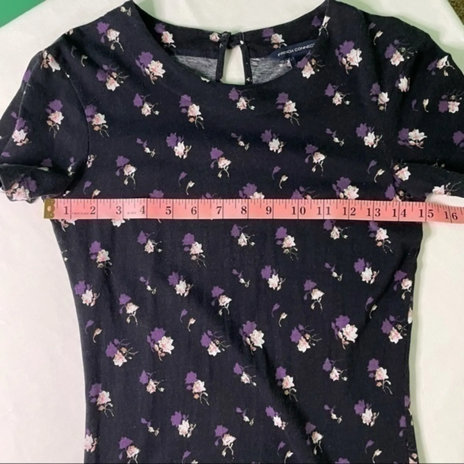 French Connection Floral Dress Short Sleeve rose flowers Bodycon mini Size 4 - Image 9