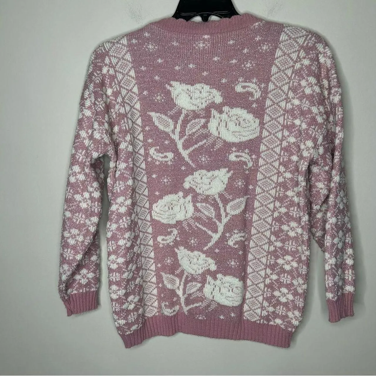 Vintage 90s 1990s Rose Floral Crew Neck Pink Sweater retro Floral Size L - Image 5