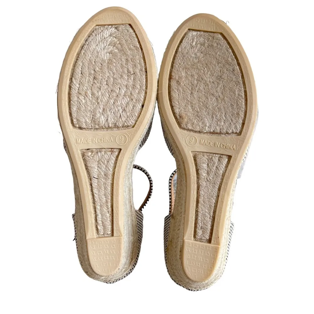 Talbots Women’s Wedge Espadrille Sandals Size 9 Pom Pom Flower Houndstooth - Image 7