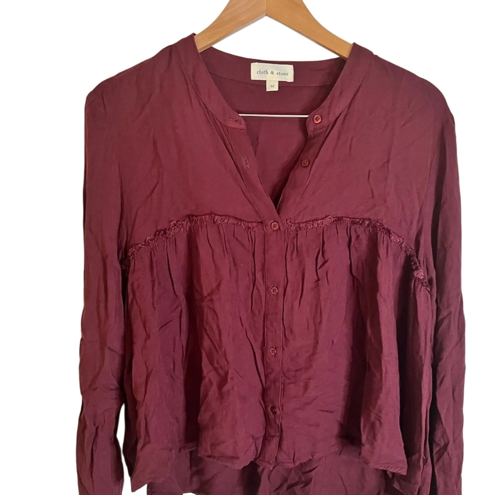 Cloth & Stone Peplum Button Up Shirt‎ Womens Medium Burgundy Long Sleeve - Image 4