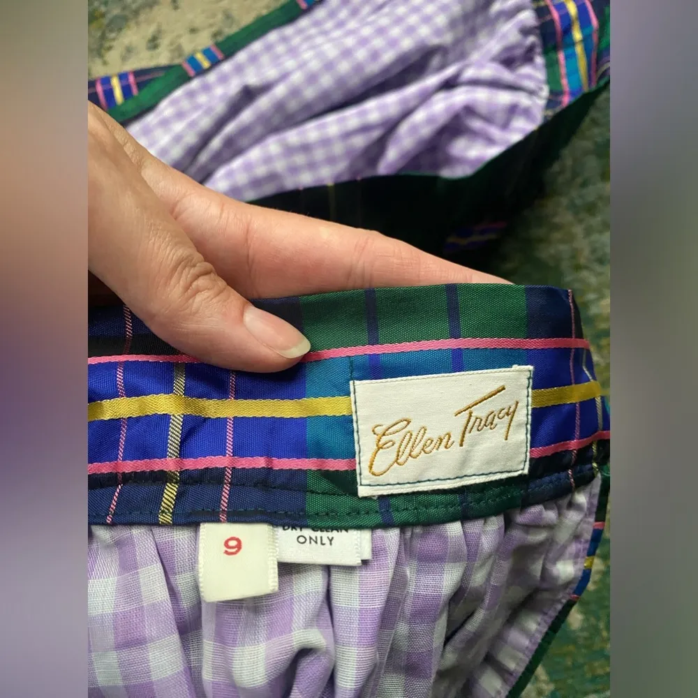 Vintage rare 60/70s Ellen Tracy plaid taffeta wrap long skirt, size medium large - Image 7