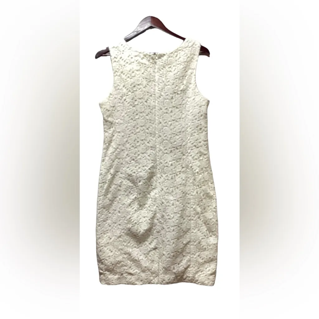 Talbots Crocheted/lace sheath dress. Off white. Sleeveless. Size 14P - Image 4