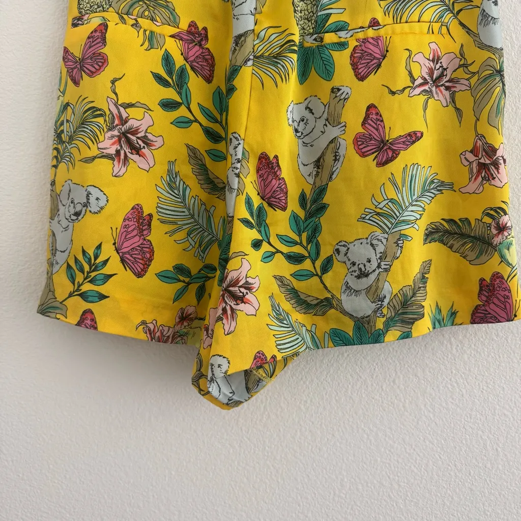 Zara High Waist Yellow Floral and Koala Print Shorts Size: XS - Image 8