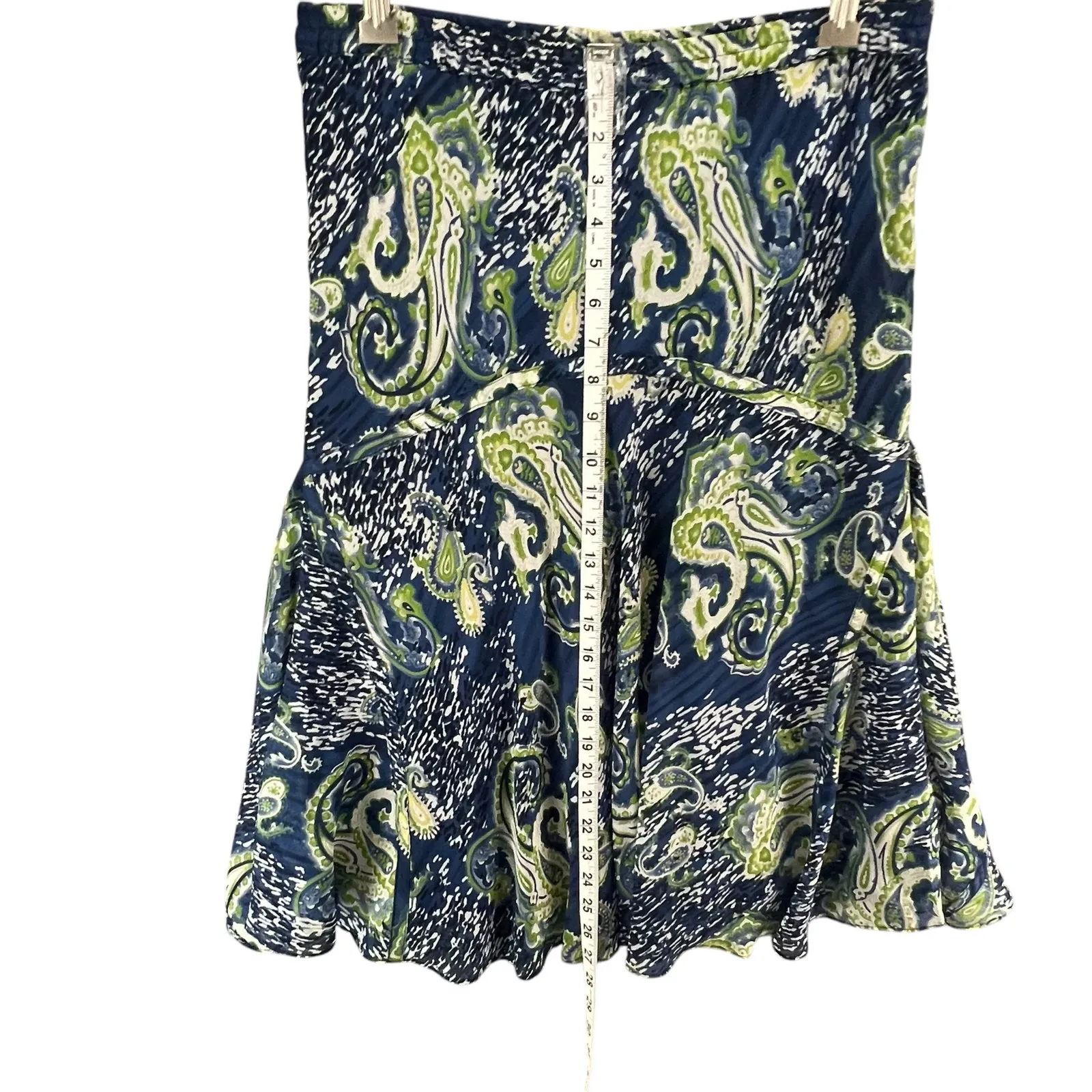 Bob Mackie Y2K 90s Skirt Size 8 Blue Paisley Silk Pull On Forest Fairy Boho Chic - Image 6