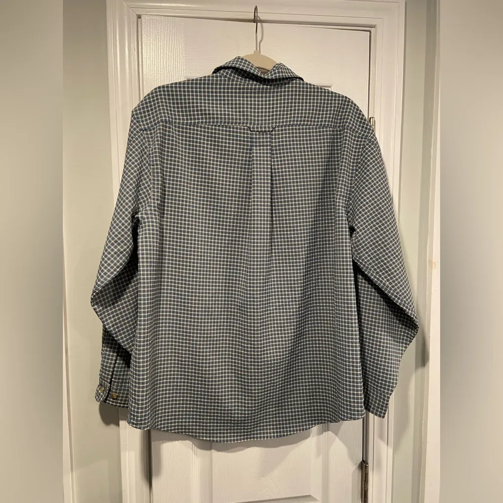 VTG L.L. Bean Size L Blue Plaid Nylon Stretch Roll Tab Hiking Outdoor Shirt Size L - Image 11