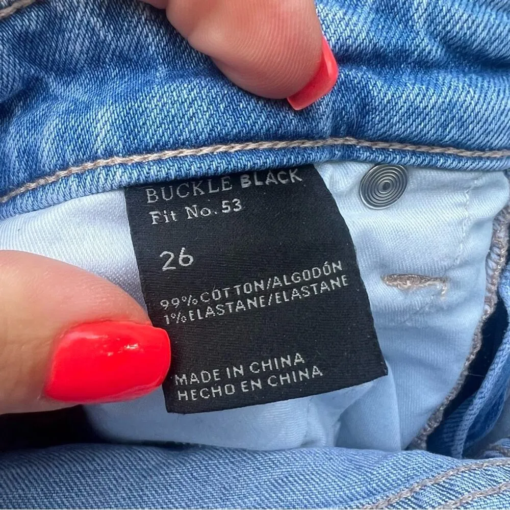 Women’s buckle black fit number 53 faded distressed cut off fray hem Jean shorts - Image 5