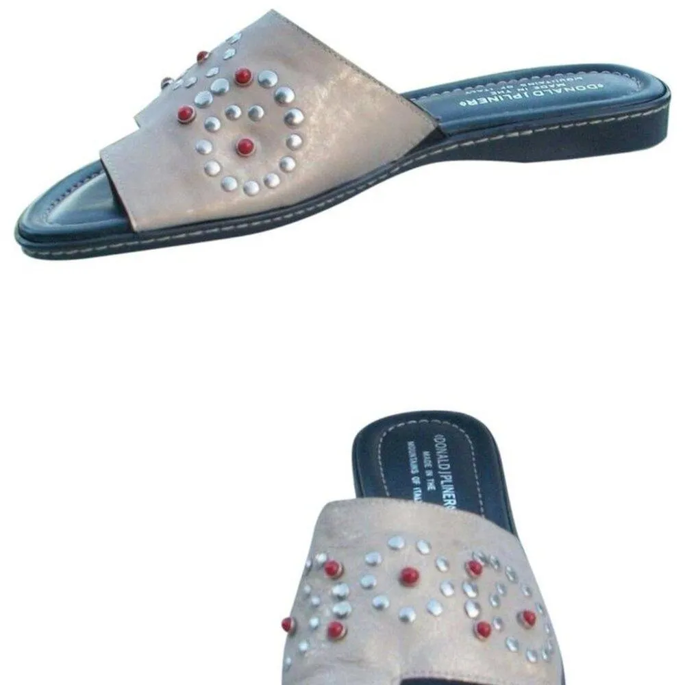 Donald Pliner Metallic Leather Shoe Rubber Flex Shoe Sandal Slide New NWT $285 Tan Size 6 - Image 3