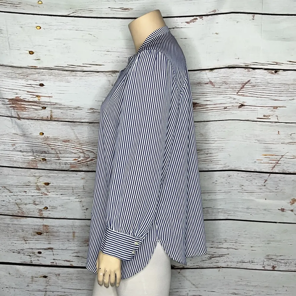 LOFT Ann Taylor Plus Size 24 Blue & White Stripe Button Up Blouse Top - Image 2