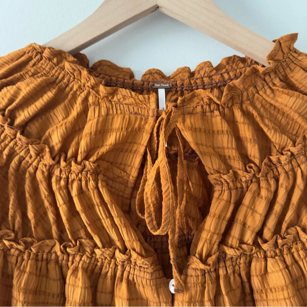 Free People Hailey Blouse Rust Brown Ruffled Women's Top peasant button down XS - Image 5
