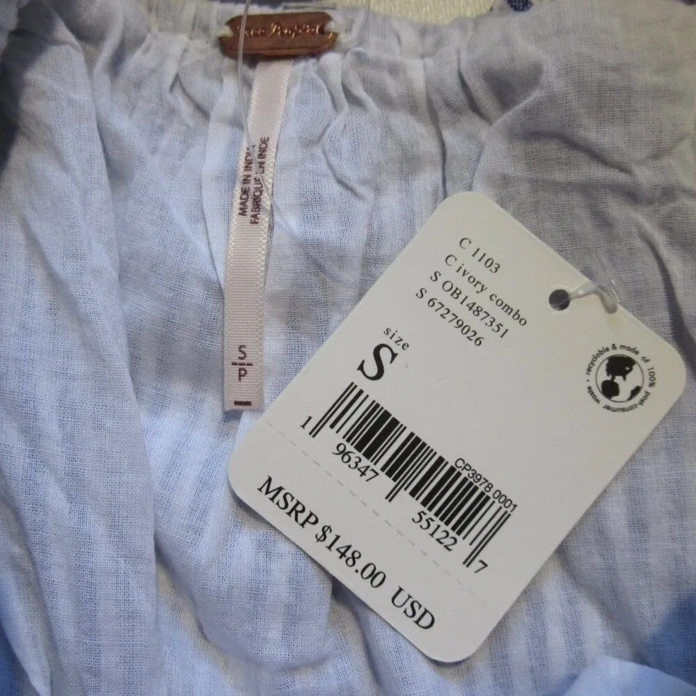 NWT Free People Juno Maxi in Ivory Blue Striped Cotton Smocked Dress S - Image 7