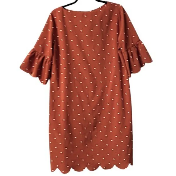 Tickled Teal Burnt Orange Polka‎ Dot Dress Ruffle Sleeve Twee Playful Longhorns - Image 2