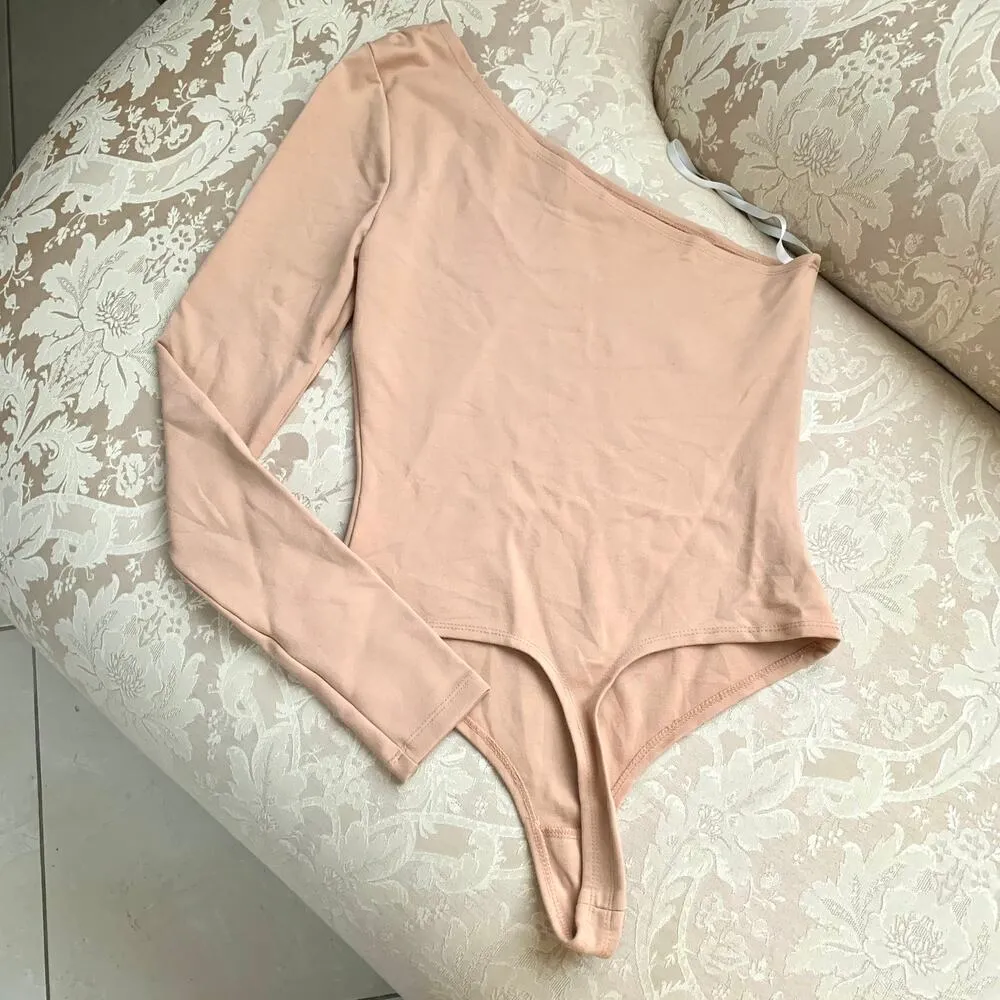 🌙 LPA REVOLVE One Shoulder Thong Bodysuit in Nude Tan - Image 5