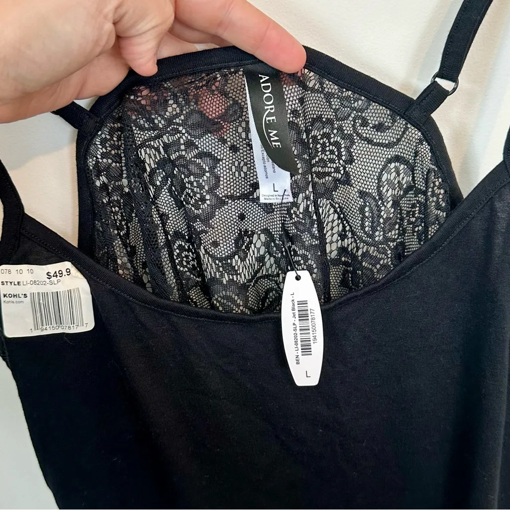 Adore Me NWT  Ellenor Black Lace Slip - Size: Large - Image 7