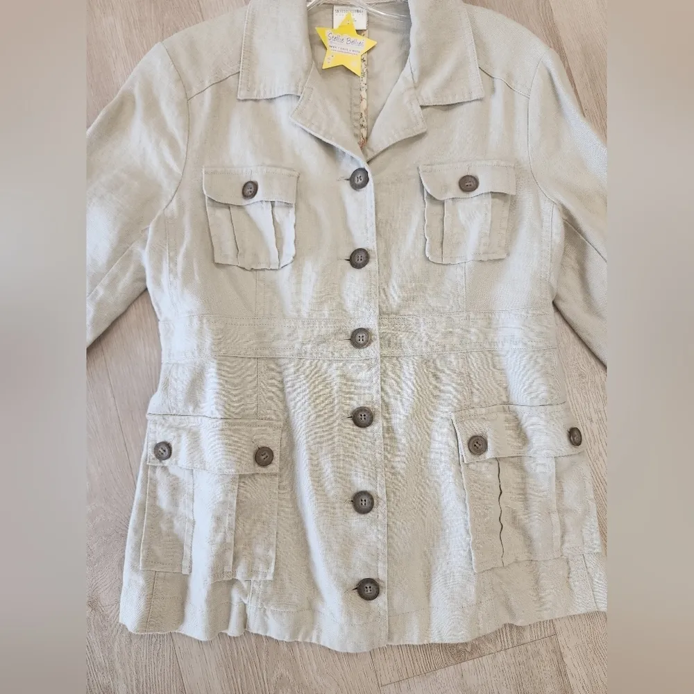 Motherhood Maternity LINEN CREAM Cargo Jacket Size Small Tan - Image 2