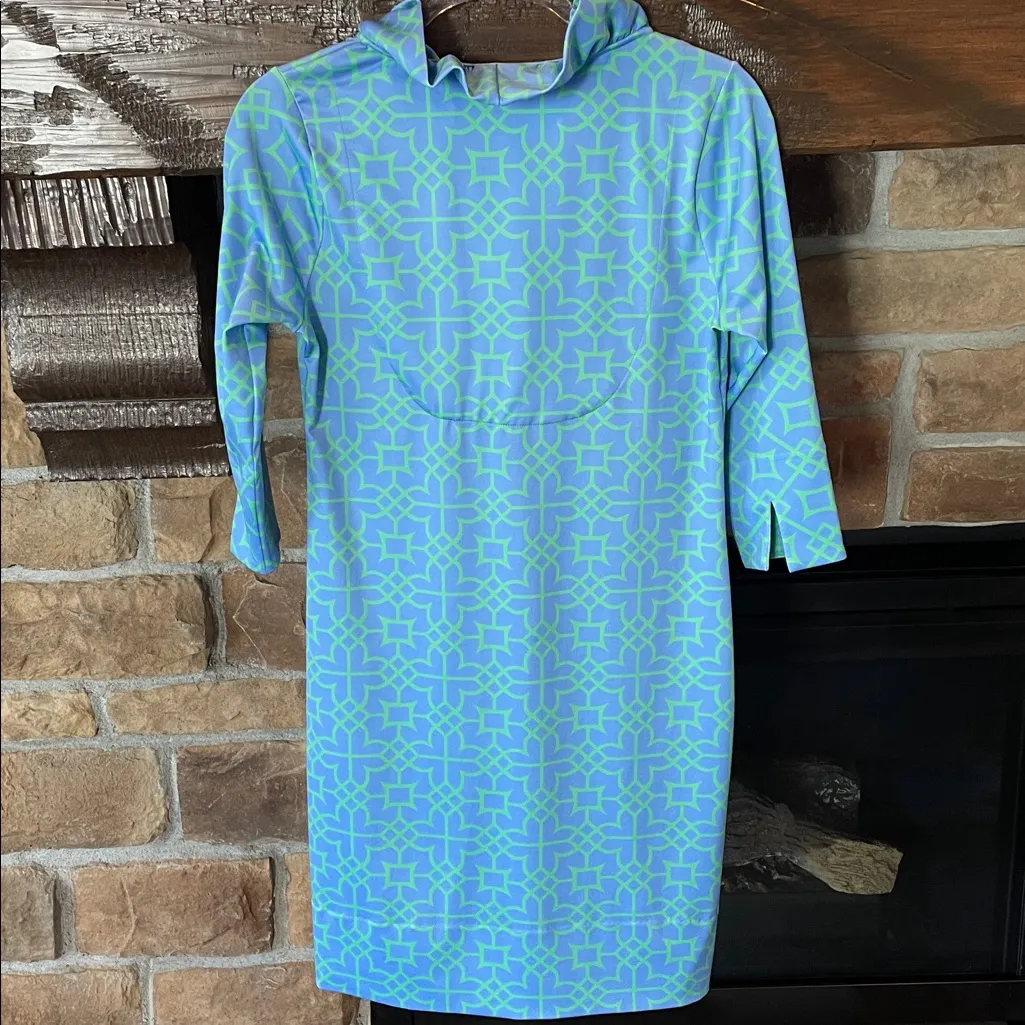 Gretchen Scott Ruff Neck Dress in Piazza Print Blue - Image 6