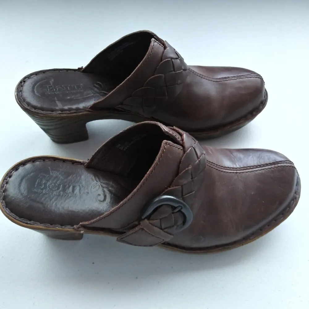 Born Emme Mule Brown Leather Heel Slide Clog Shoe D47006 Casual Comfort Size 8 - Image 4