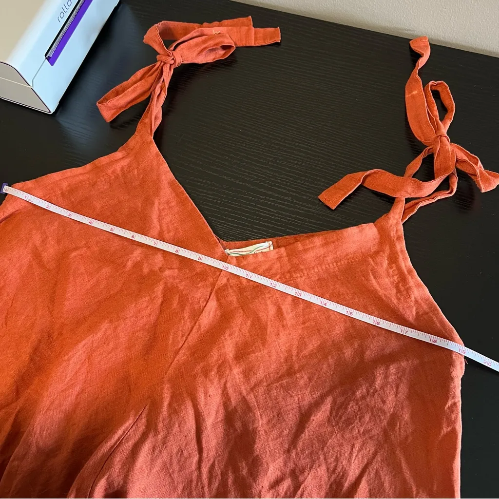 Women’s Burnt Orange Linen Made in Italy Oversized Overalls Size M - Image 7