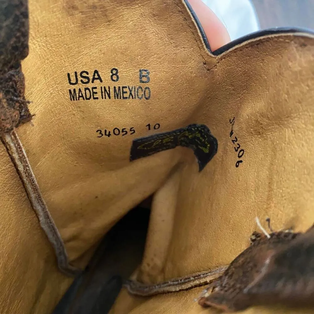 J.B Dillon Vintage Brown Flame Embroidered Leather Western Cowboy Boots US 8 - Image 7