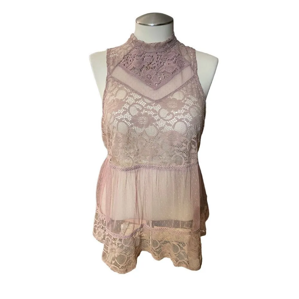 Boutique Lace Flowy Crochet Sleeveless Blouse Size OX, Blush Pink NWT - Image 12