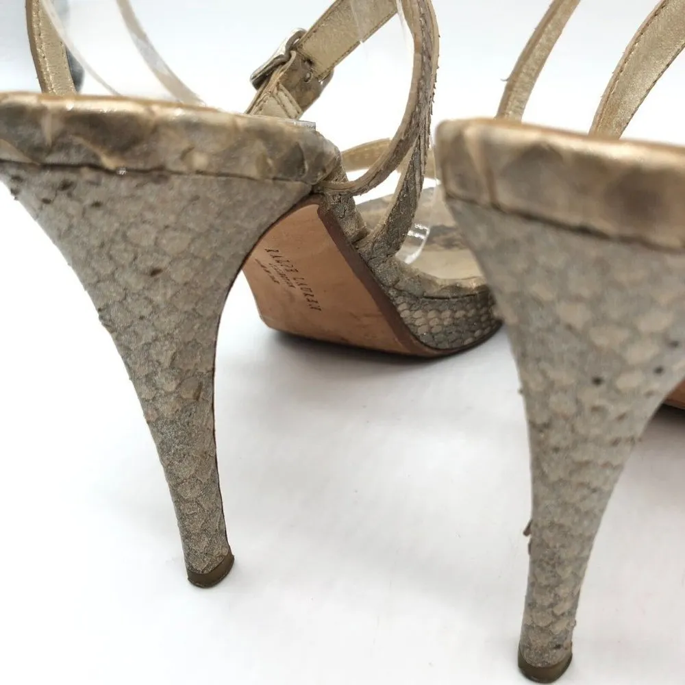 Ralph Lauren Collection Snakeskin Heels Strappy Stiletto Platform Gold Size 7.5 - Image 5
