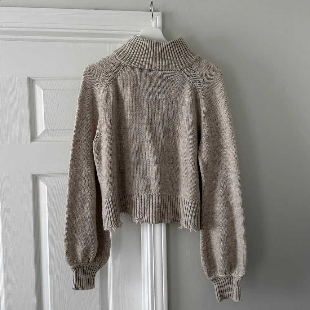 Lovers + Friends Sweater Beige Turtleneck Distressed Size XL - Image 2