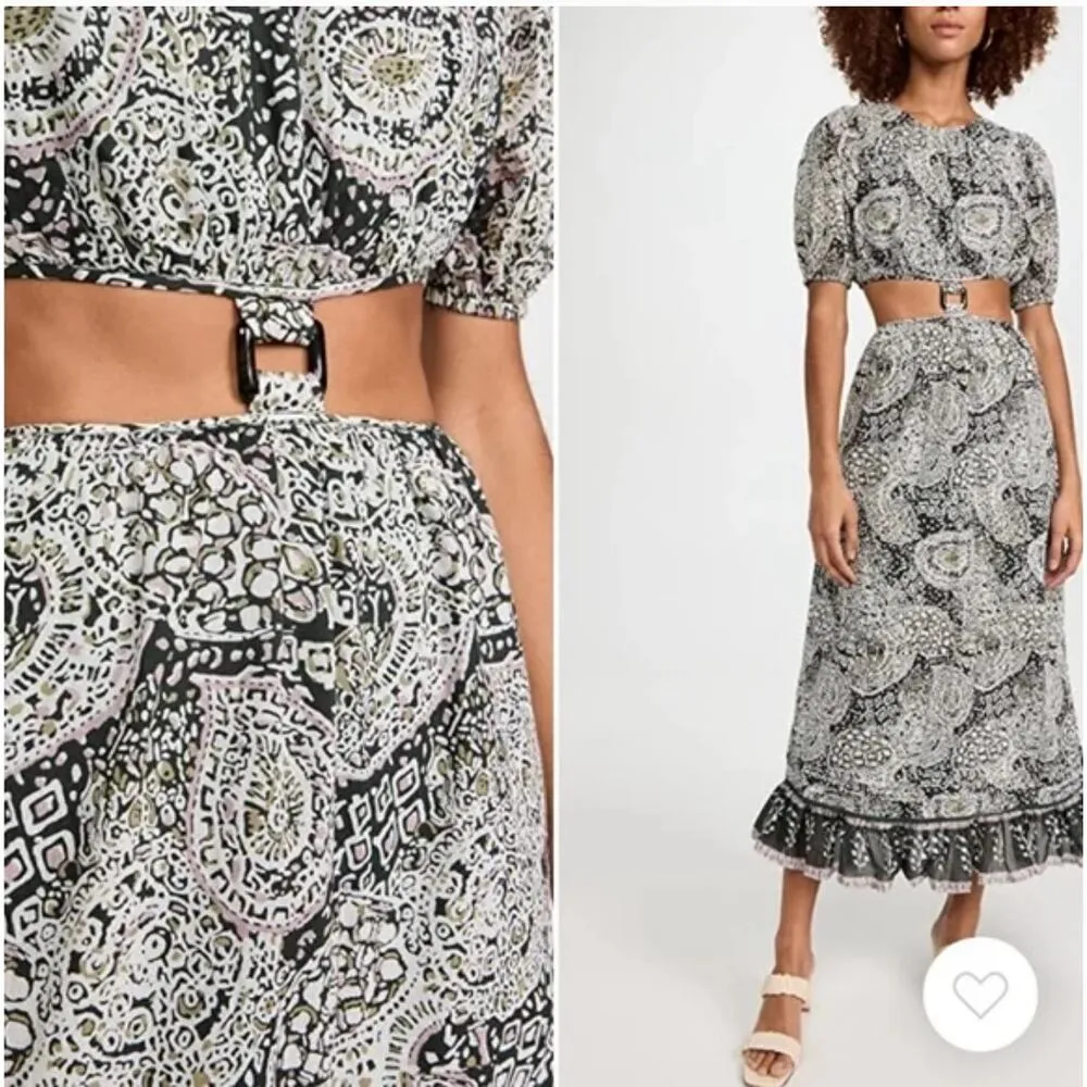 Cleobella Josephine Ankle Dress Midi Paisley Print Cut-Out Green Women's Size M - Image 4