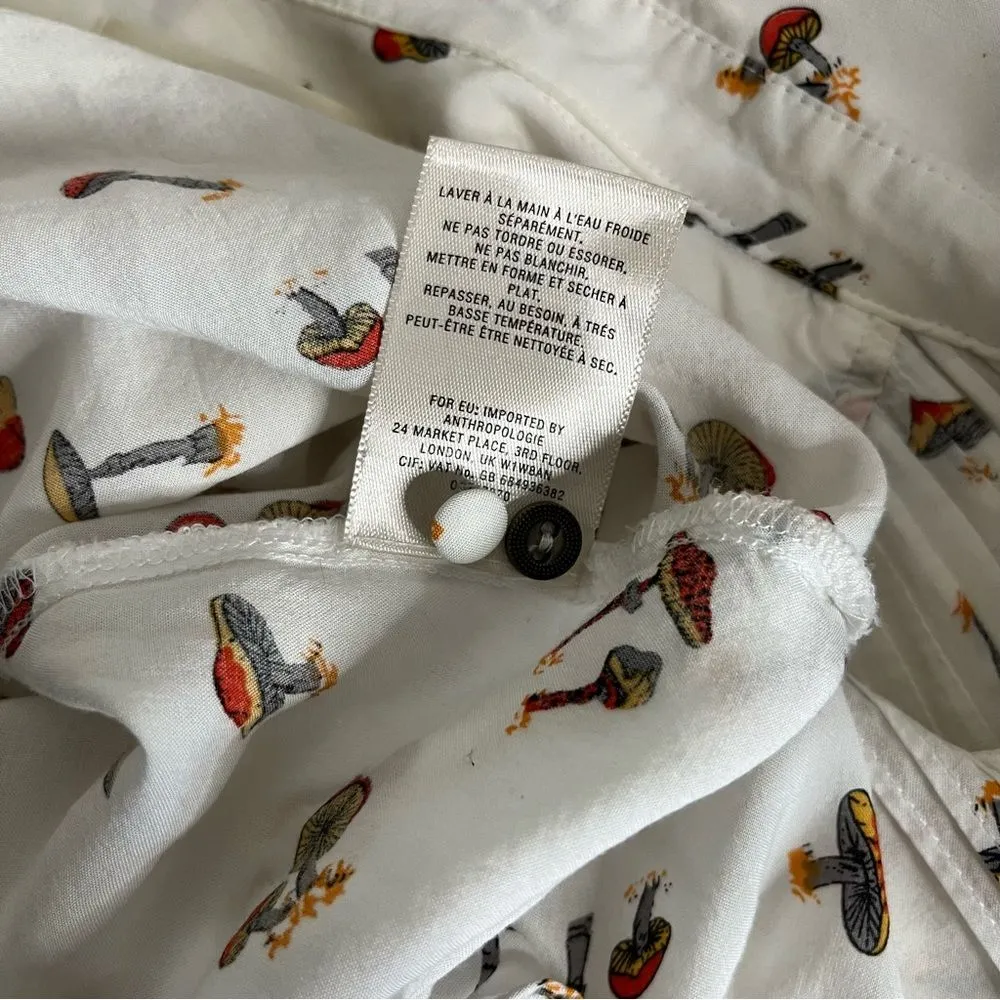 MAEVE Anthropologie White Shirt Mushroom Print Toggle Loop Closure Size XSmall - Image 8