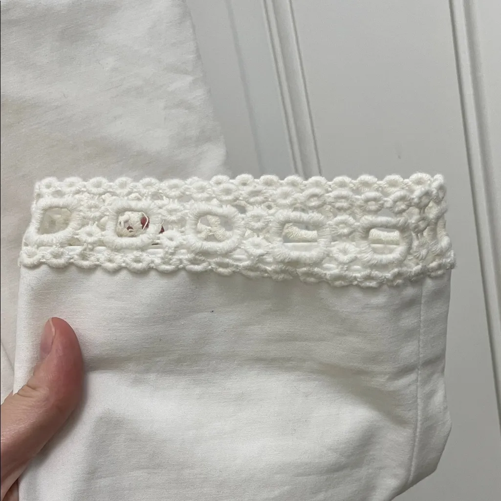 Cartonnier Charlie Ankle Skinny White Pants with Crochet Bottom Hem - Image 10