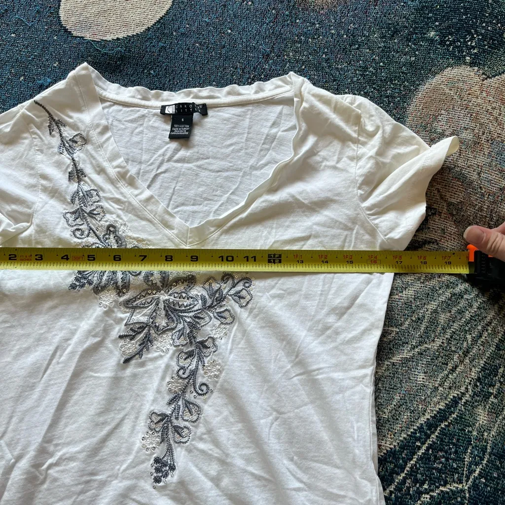 Carole Little Floral Embroidered Shirt S White Cotton Vintage Women’s Top Casual - Image 11