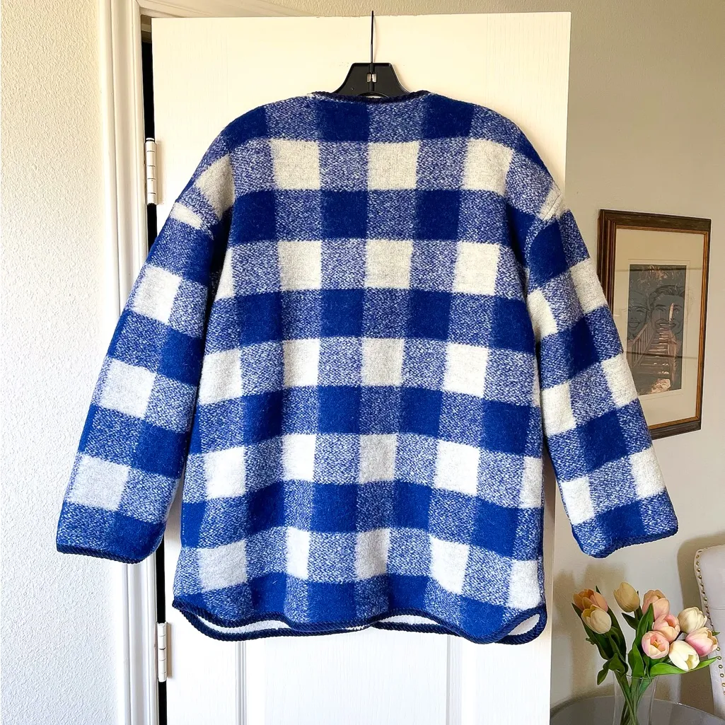 Sézane Farel Wool Check Reversible Jacket Blue Ecru 40 NWT - Image 7