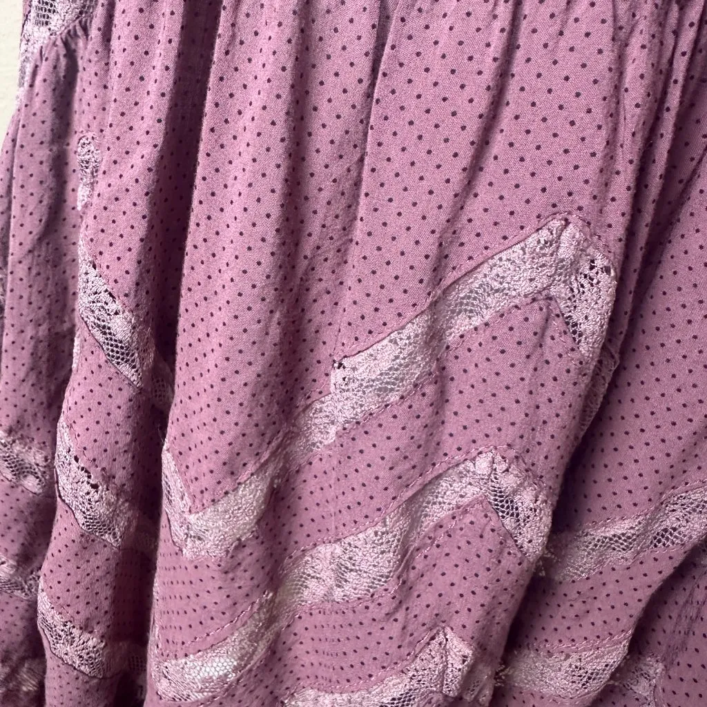 FREE PEOPLE Voile Lace Trapeze Sip Dress Mauve Polka Dot Size Small - Image 6