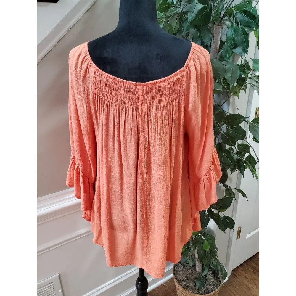 Est. 1946 Women's Orange Rayon Scoop Neck Long Flutter Sleeve Top Blouse Size XL - Image 6