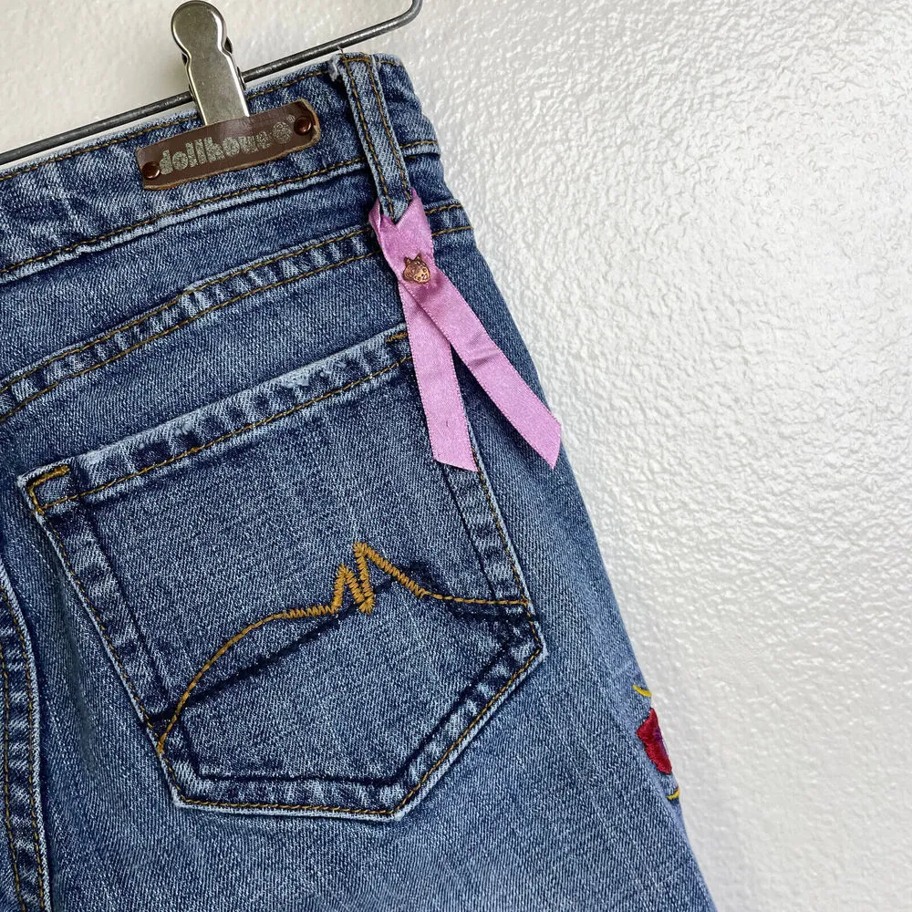 Vtg Dollhouse Low Rise Flare Jeans Embroider Phoenix Floral Y2K Boho 27" Size 5 - Image 7