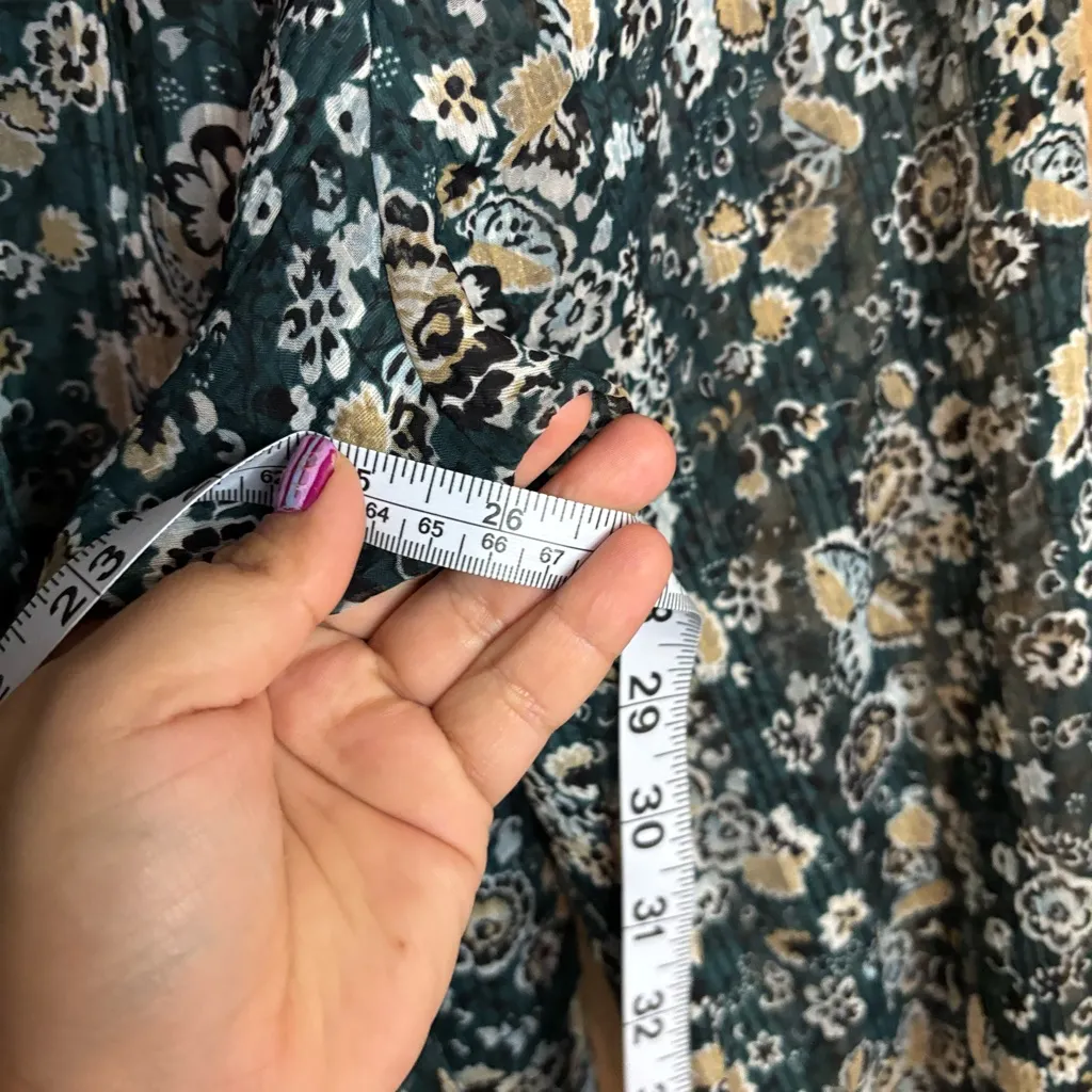 Ann Taylor women’s Floral‎ bohemian Blouse Dark Green and Beige size XL - Image 6