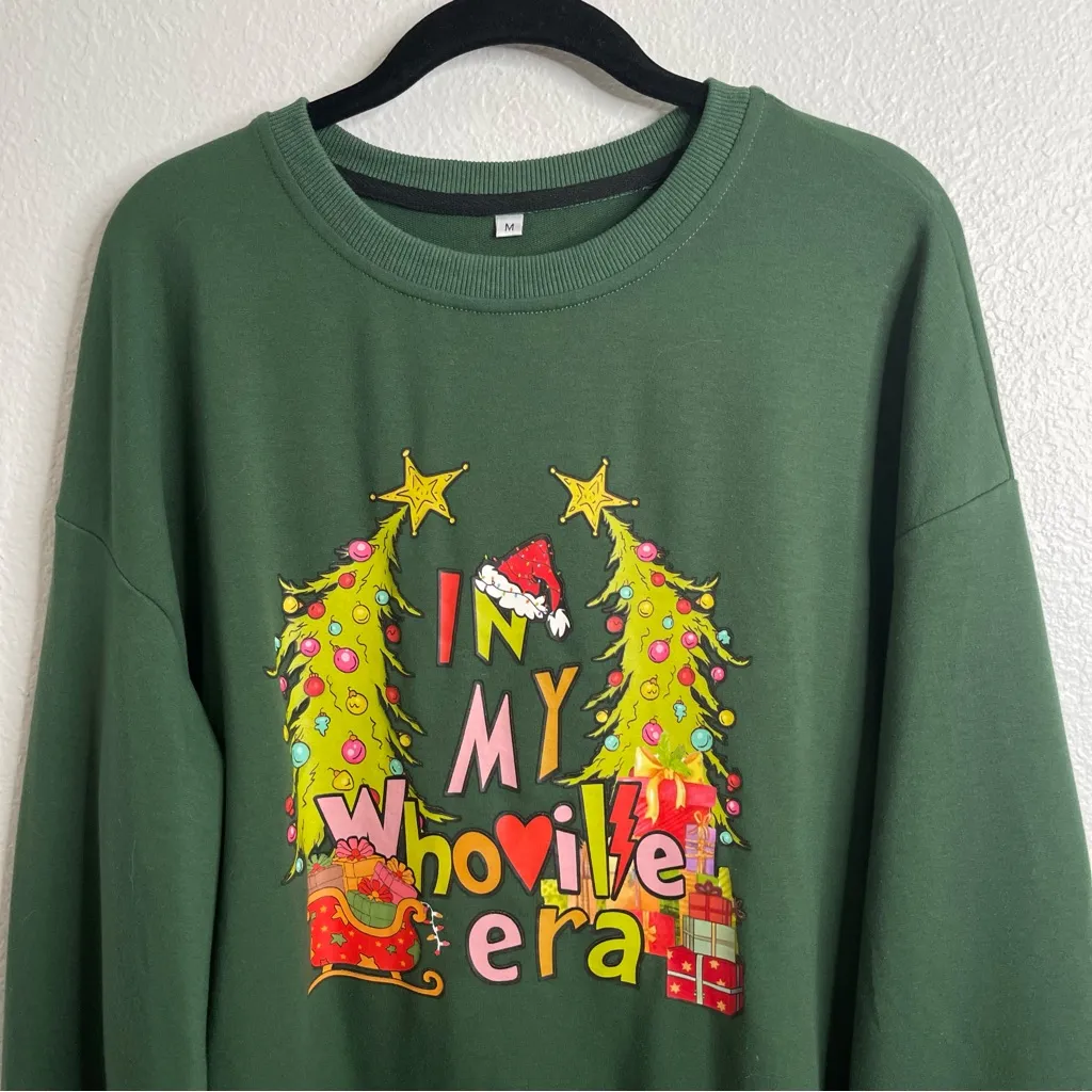 In My Whoville Era Christmas Crewneck Sweatshirt The Grinch Medium Green - Image 2