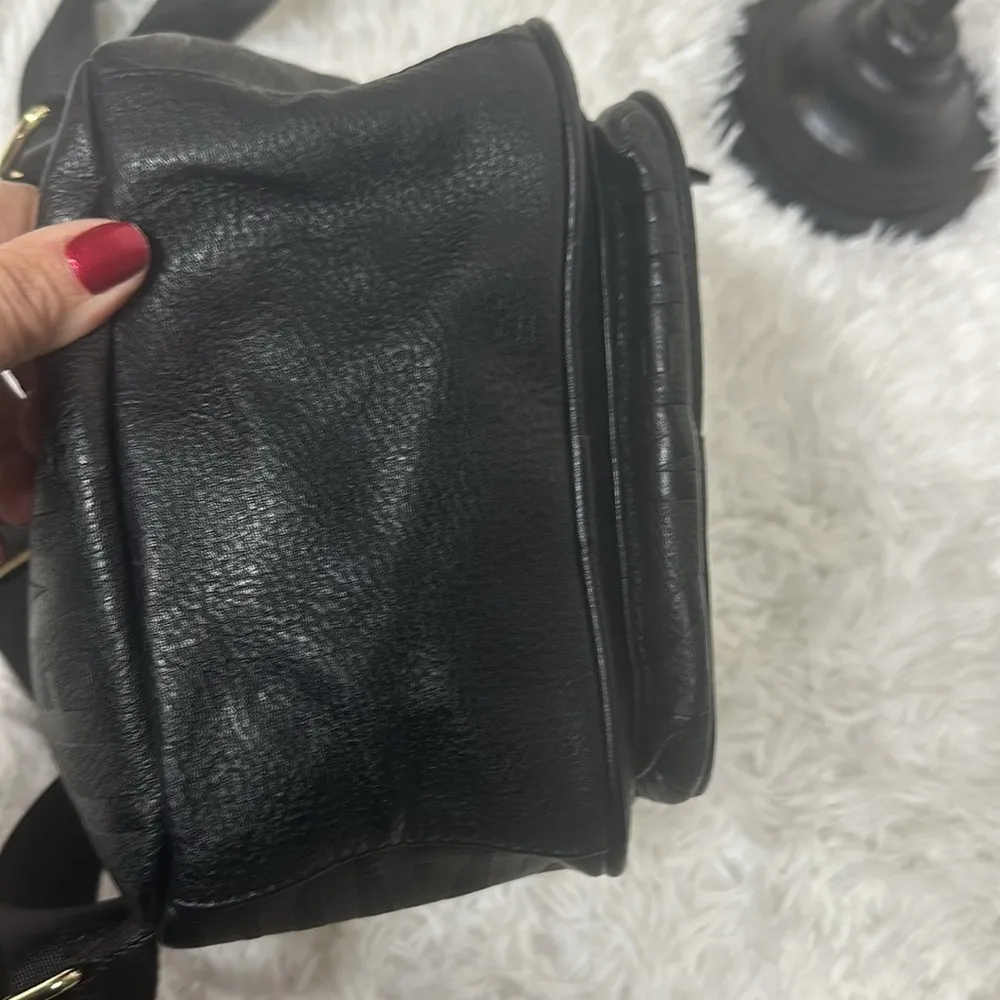 Steve Madden Mini Backpack Purse Black Embossed Leather Logo - Image 6