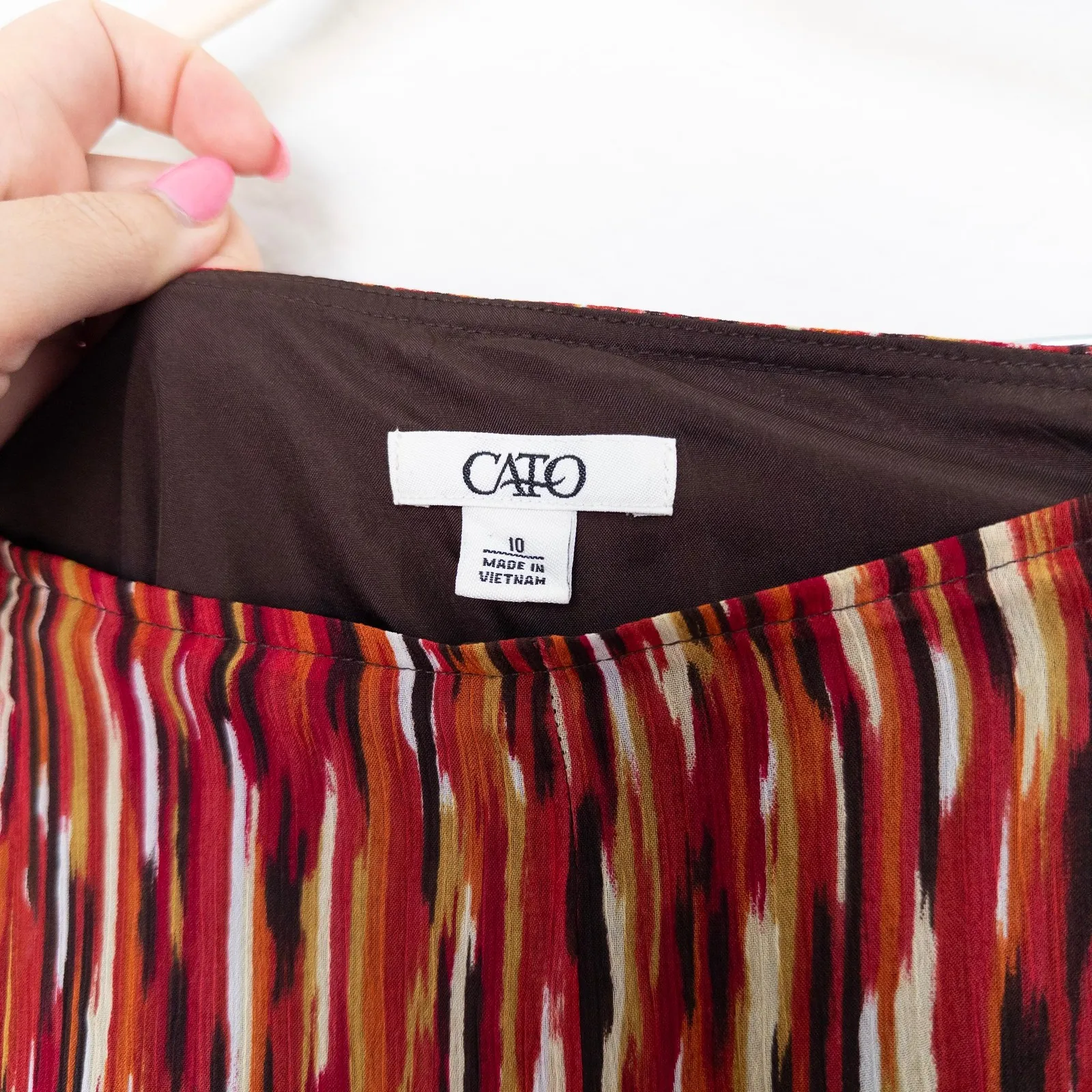 Y2K Cato Womens Skirt Size 10 Red Multicolor Pleated Boho Midi Artsy Fall Earthy - Image 4