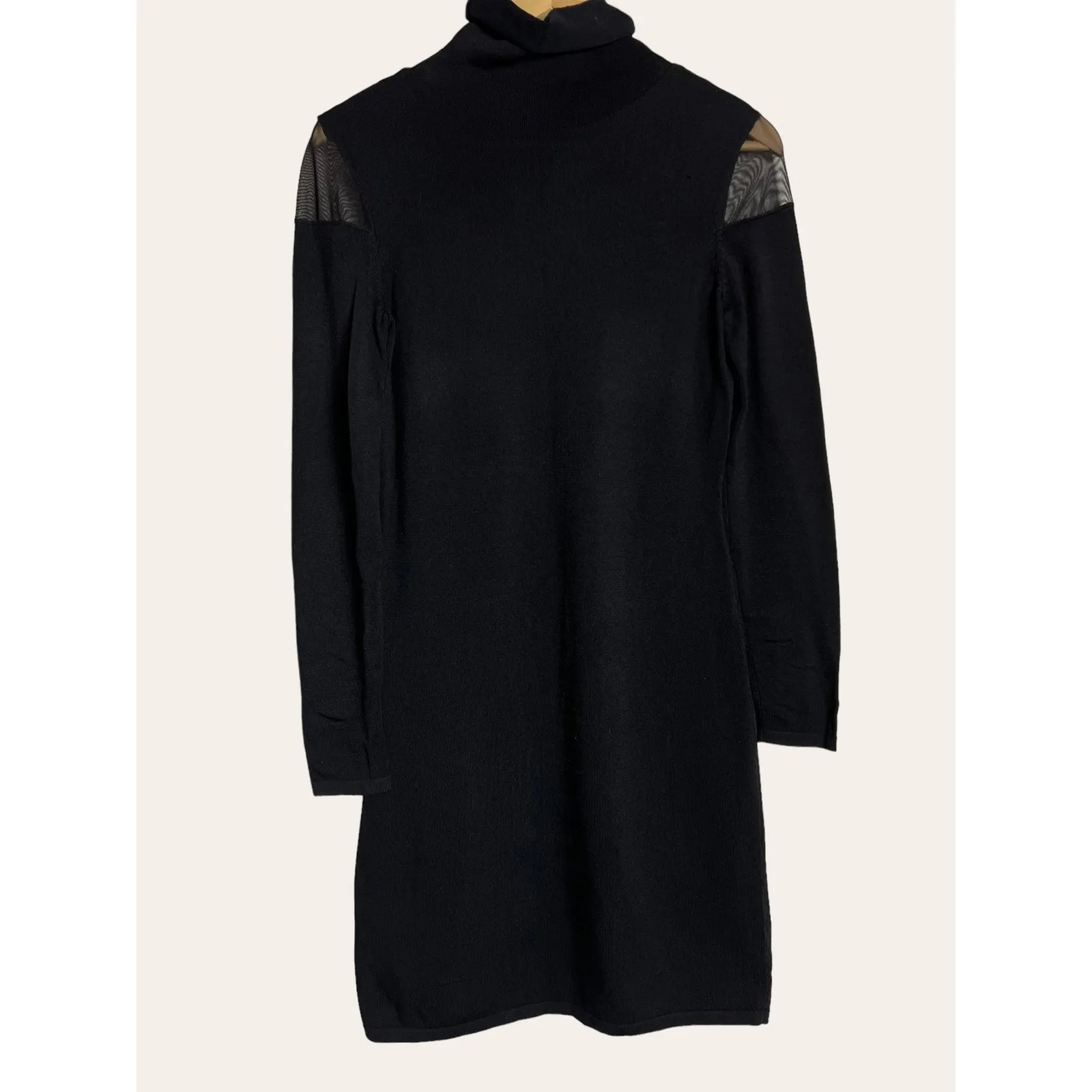 Lauren Ralph Lauren Black Turtleneck Long Sleeve Mesh Detail Knit Dress Size S - Image 2