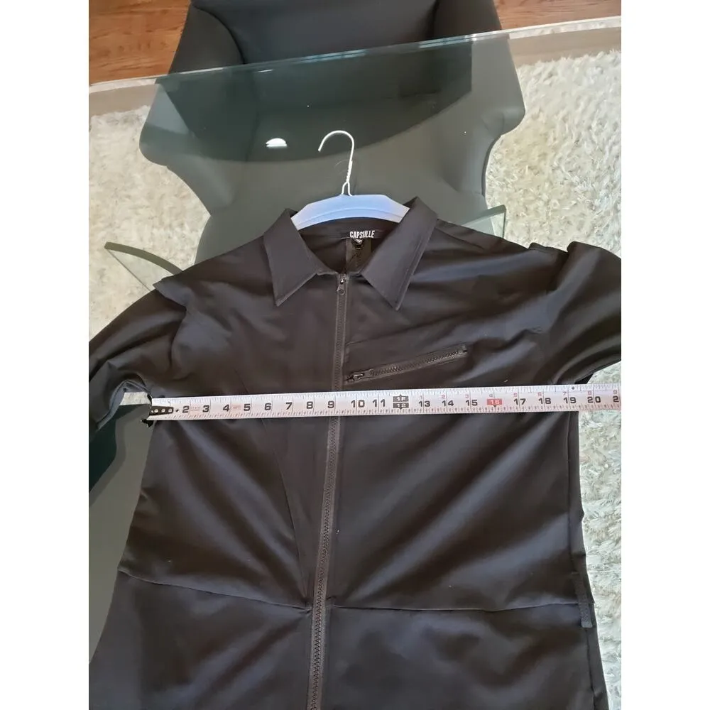 Capsulle Jumpsuit Womens Medium Black Solid Long Sleeve Collared Allover Zip - Image 8