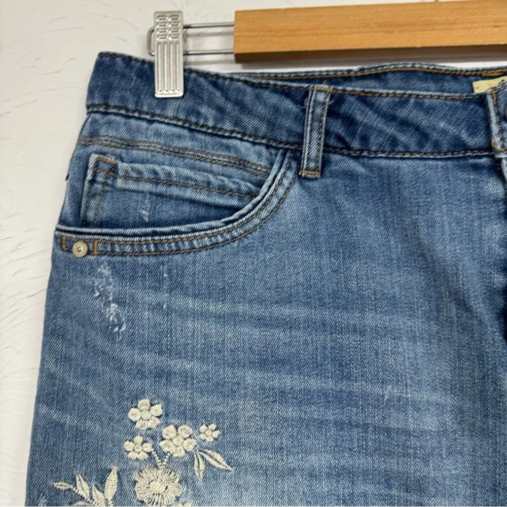Democracy Blue Embroidered Denim Skirt Womens 14 Jean Boho Coastal Cowboy Floral - Image 6
