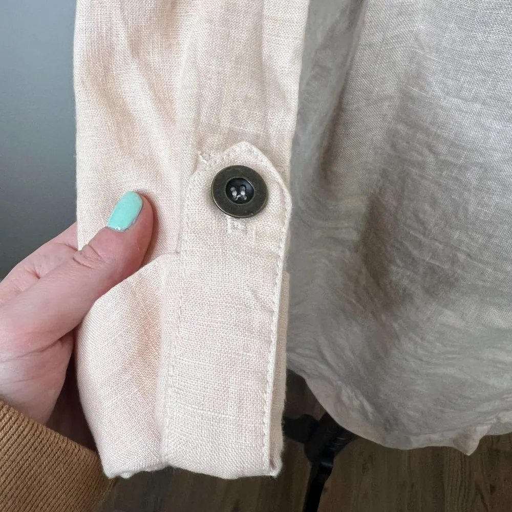 Three Dots Long Line 100% Linen Blazer with Roll Tab Sleeve & Side Slits, Sz Lg - Image 6