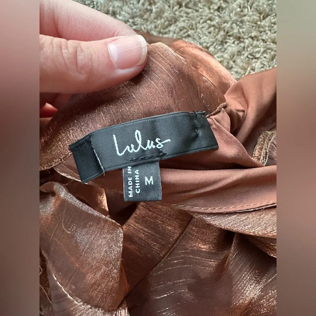 Lulus Ideal Behavior Bronze Metallic Backless Tiered Mini
Dress - Image 6