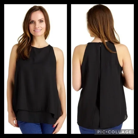 Zac & Rachel Black Sleeveless Flowy Tank Top Split Back Casual Dressy Small - Image 2