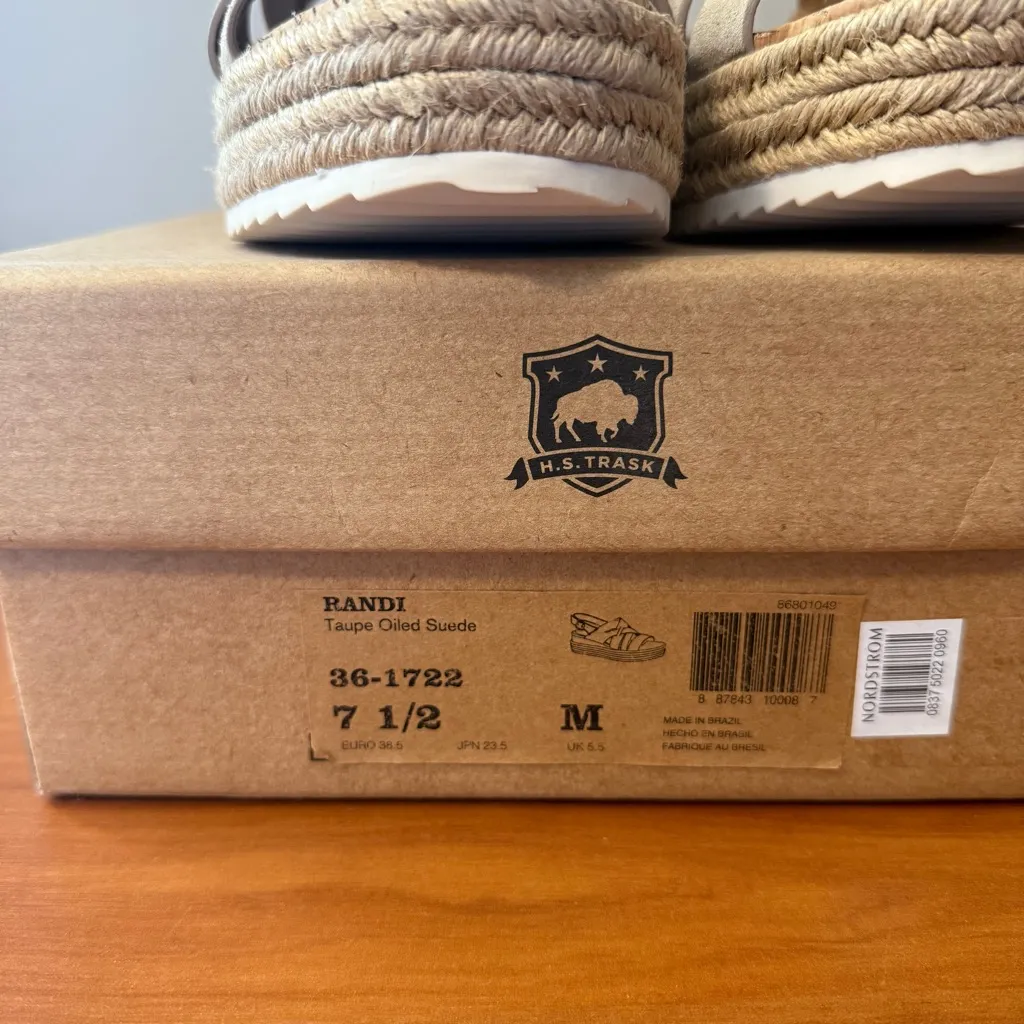 NIB‎ Trask Women’s Randi Espadrille Platform Sandals Taupe Oiled Suede 7.5 Tan - Image 7