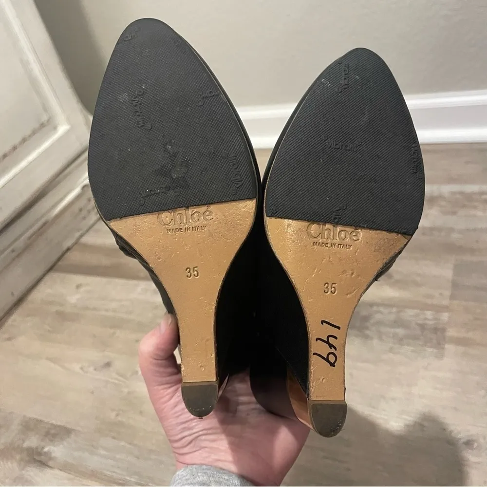 Chloe Open Back Wedge Boot in Black Leather with Gold Accents - Image 6