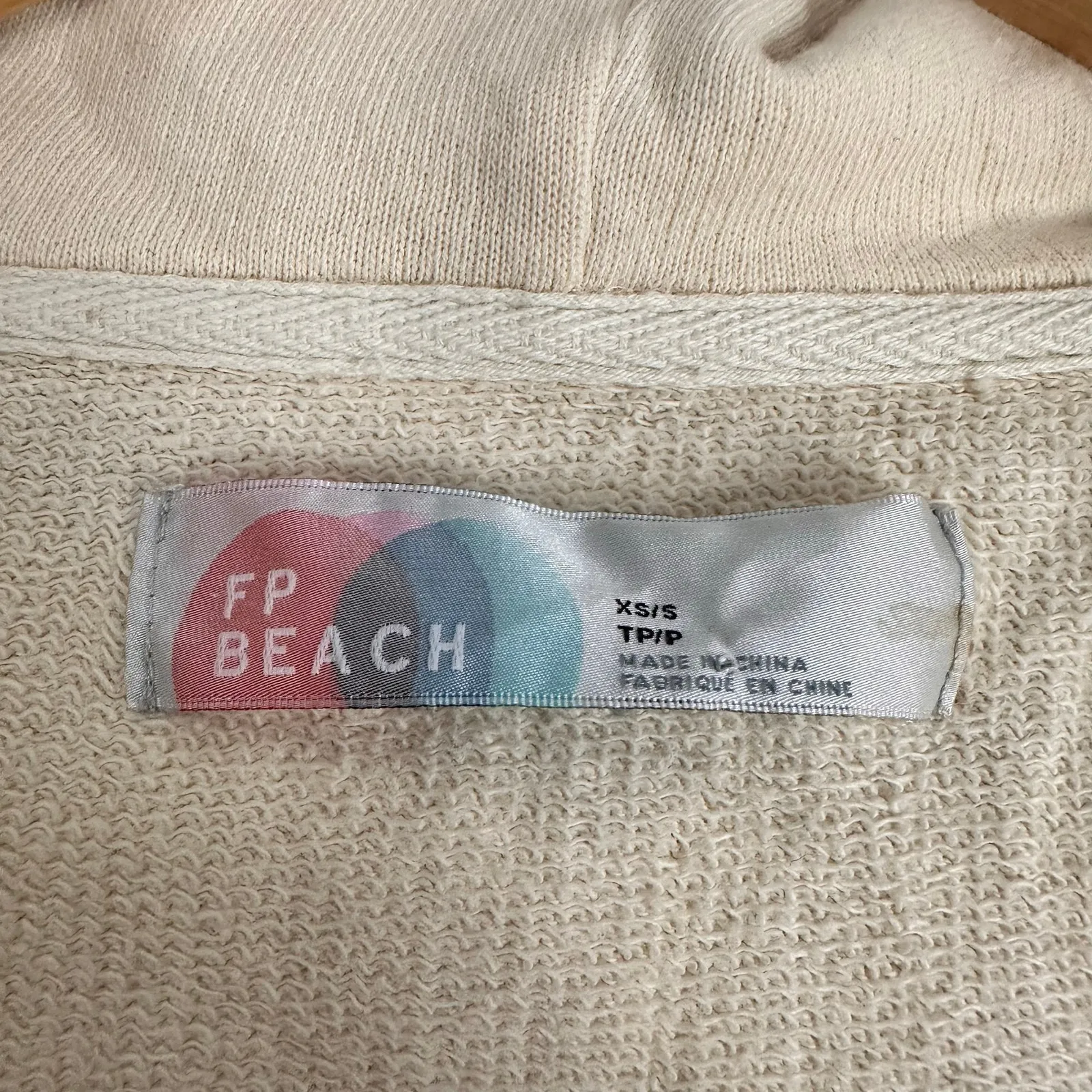 Free People Beach Cream Terry Cloth Hooded Waterfall Cardigan Sweater Size XS/S - Image 3