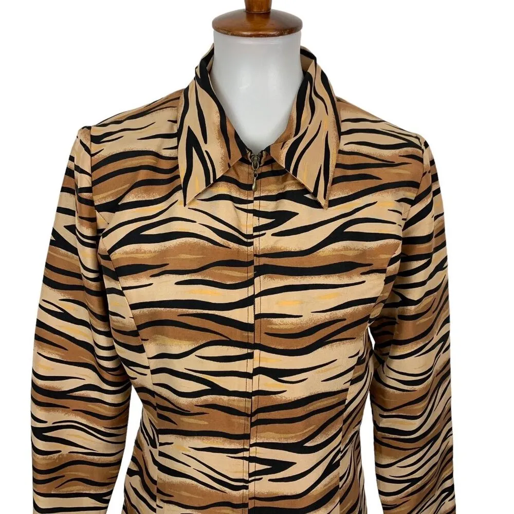 Silkland Blazer‎ Jacket 6 Animal Print Zip Up 100 Percent Silk Trendy - Image 2