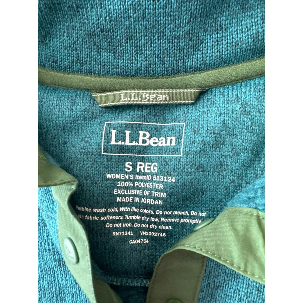 L.L.Bean Womens Small Green Fleece Pullover Sweater Snap Neck Long Sleeve Jacket - Image 2